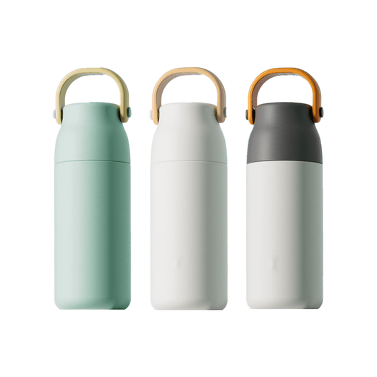 Fancy 500ml Vacum Flask With Cup & Handle in three stylish colors.