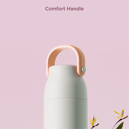 Fancy 500ml Vacum Flask With Cup & Handle featuring a comfort handle for easy carrying.