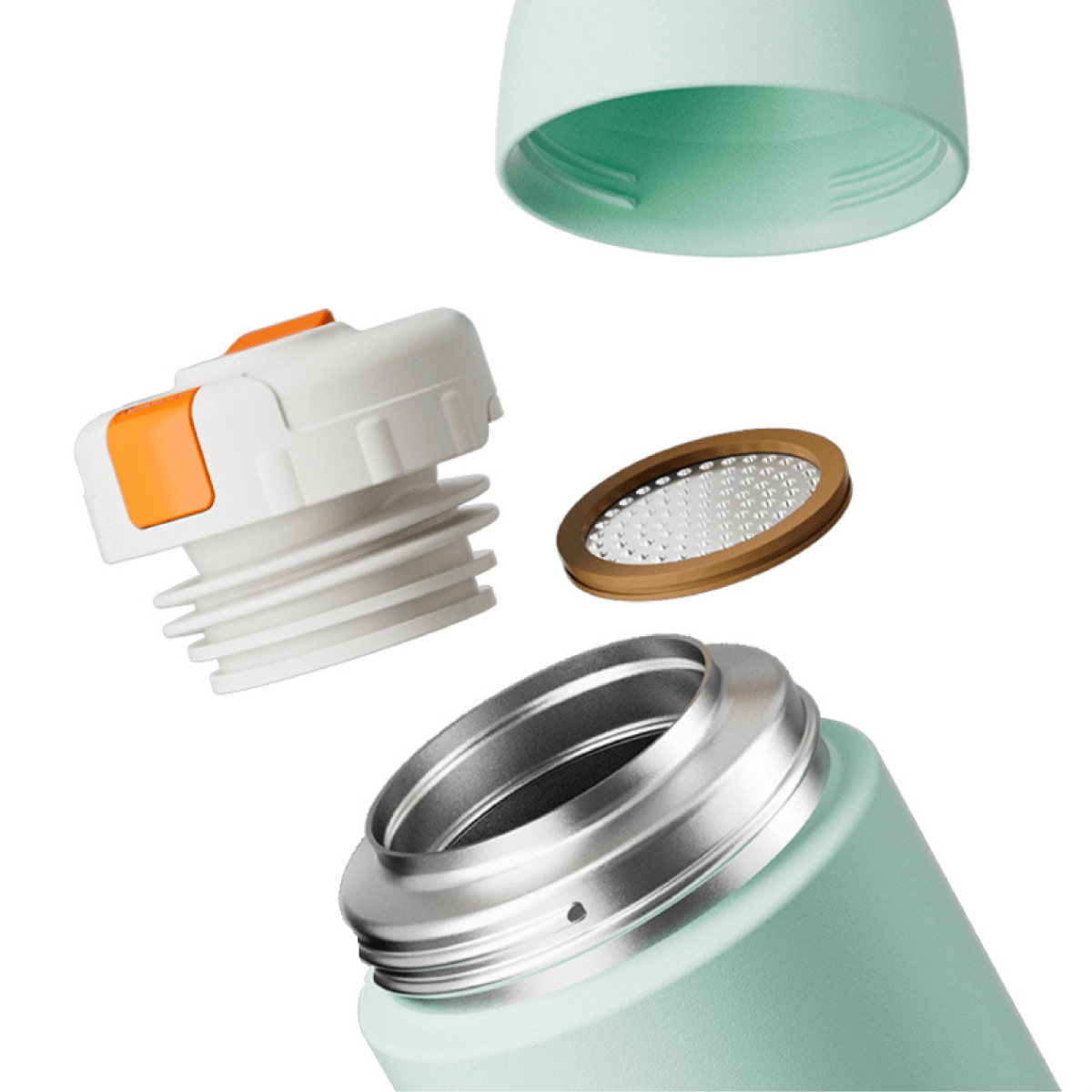 Fancy 500ml Vacum Flask With Cup & Handle parts including lid and filter.