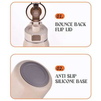Classy 580ml Vacuum Flask features a bounce back flip lid and anti-slip silicone base.