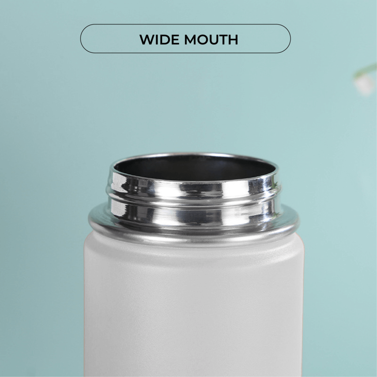 Close-up view of the wide mouth of the Kila 750ml Stainless Steel Vacuum Bottle.