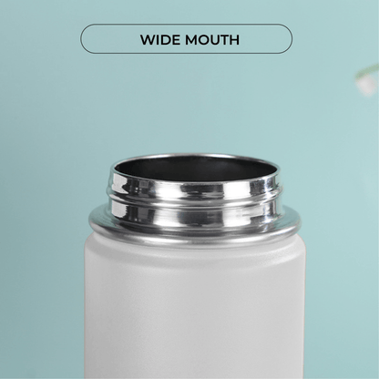 Close-up view of the wide mouth of the Kila 750ml Stainless Steel Vacuum Bottle.