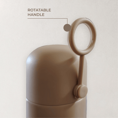 Minor 300ml Stainless Steel Vacuum Flask with rotatable handle showing convenience and portability.