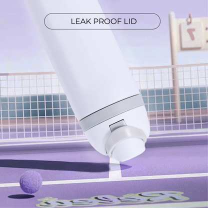 Ola 700ml Stainless Steel Vacuum Bottle with leak proof lid design on a tennis court.