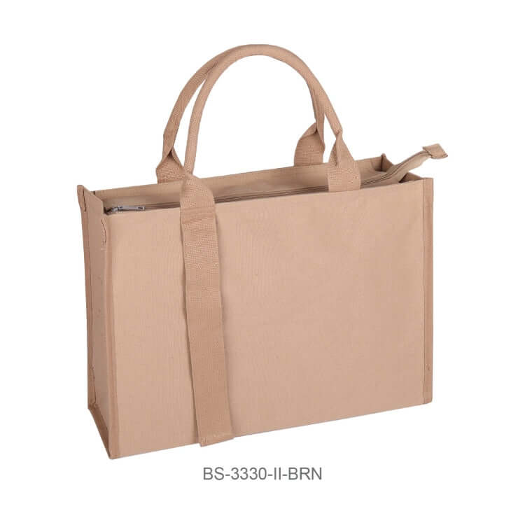 Canvas Tote Bag with Inner Compartment in brown color, ideal as a stylish corporate gift.