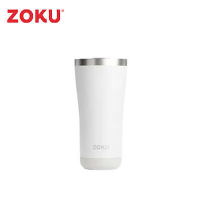 Zoku 20oz 3 in 1 Stainless Steel Tumbler in white, perfect for hot and cold beverages, great corporate gift.