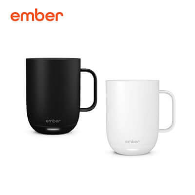 Ember Mug 2 14oz smart mug in black and white, perfect for corporate gift.