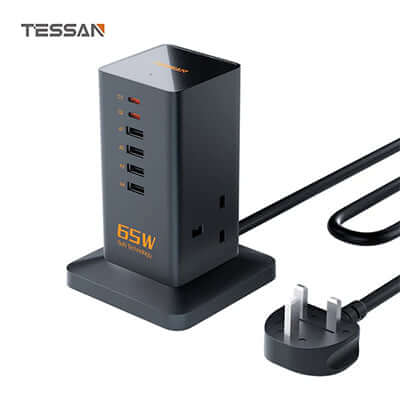 TESSAN 65W GaN Extension Tower with USB C Charging Station for efficient device charging