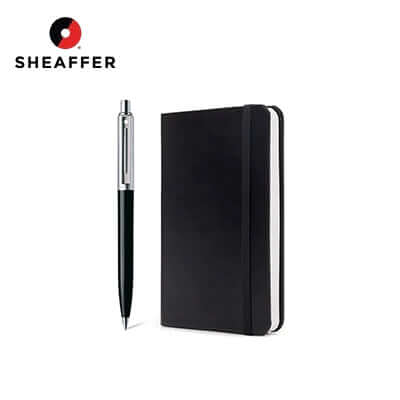 Sheaffer® Sentinel Ballpoint Pen and Medium Notebook Giftset featuring a stylish black pen and notebook.