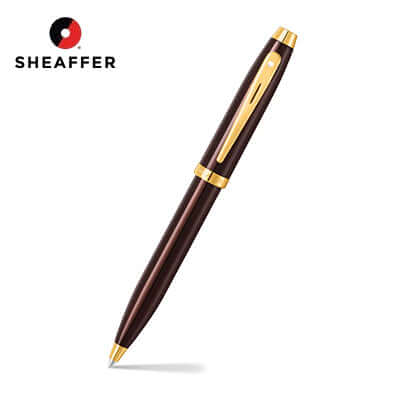 Sheaffer® Glossy Coffee Brown Ballpoint Pen With PVD Gold-Tone Trim elegantly designed with a stylish clip and smooth writing.