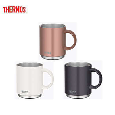 Thermos JDS-450 Dishwasher-Safe Stackable Mug with Handle in three colors, ideal for corporate gifts.