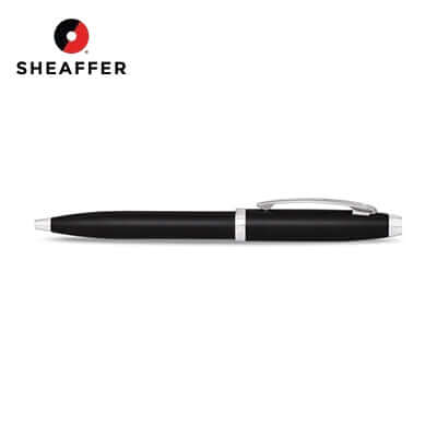 Sheaffer® Matte Black Ballpoint Pen With Chrome Trims side view on a white background.