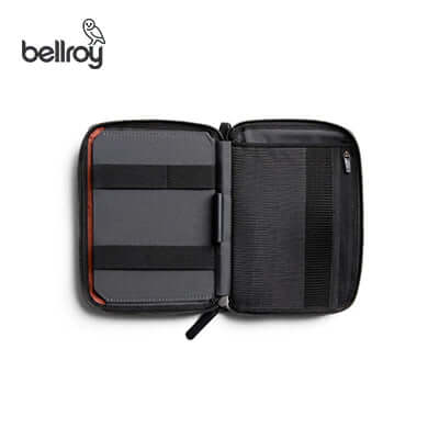 Bellroy Wonder Kit Organizer Pouch opened showing compartments for cables and stationery for effective organization.