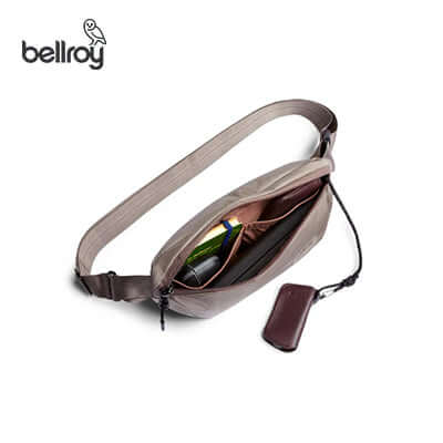 Bellroy Laneway Belt Bag interior view shows compartments and organizational features for daily essentials.