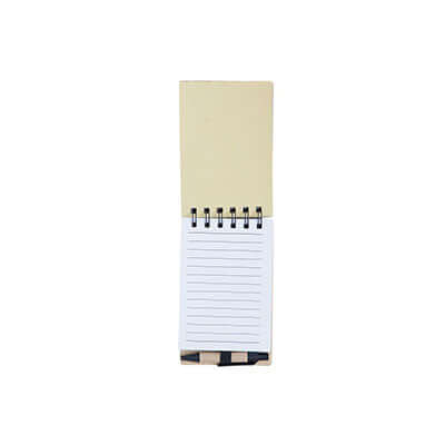 Bamboo Cover Notepad with Pen open to show lined pages, ideal for notes and corporate gift.