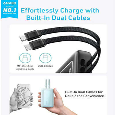 Anker Zolo Power Bank 10000mAh 30W with Built-in USB-C and Lightning Cables Corporate Gifts Singapore