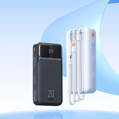 Remax RPP-686 Powerbank with Cables 20000mAh showcasing LED Digital Display and three charging cables.