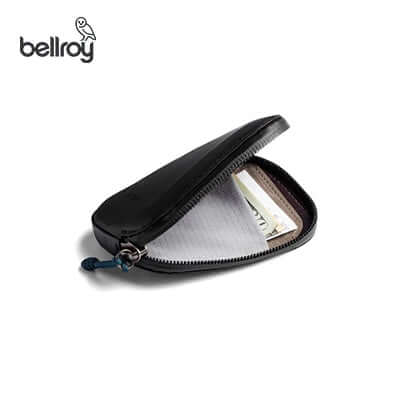 Bellroy All Conditions Card Pocket Leather open showcasing cards and cash with a sleek design, ideal for corporate gift.