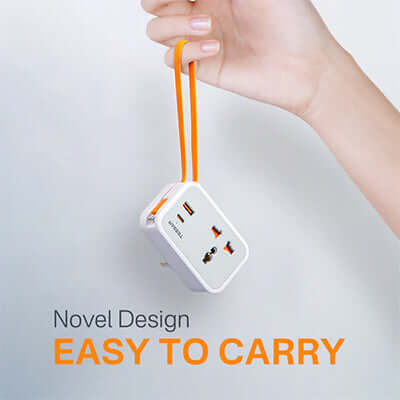 TESSAN Wall Plug Socket Extender with USB-C Cable featuring a novel design that's easy to carry.