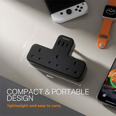 TESSAN Multi-Ports Extension Wall Plug featuring a compact and portable design with multiple outlets and USB ports.