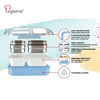 La Gourmet Sassy 1.2L 3 Compartments Stainless Steel Insert Lunch Box Corporate Gifts Singapore