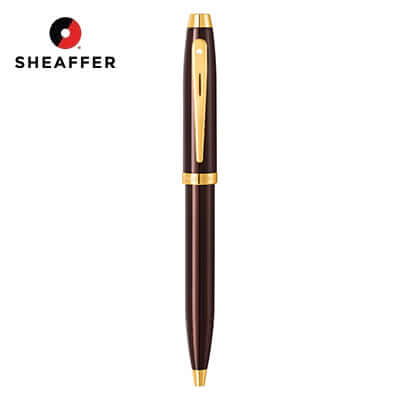 Sheaffer® Glossy Coffee Brown Ballpoint Pen With PVD Gold-Tone Trim, a stylish corporate gift with elegant design.