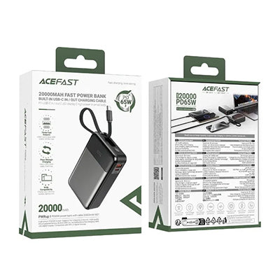 Acefast M21 Power Bank 20000mAh PD 65W Built-In Cable CCC Certified