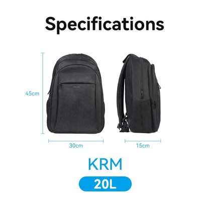 Specifications for Vention Water-Repellent Laptop Backpack KRMB0: dimensions 45cm x 30cm x 15cm, 20L capacity.