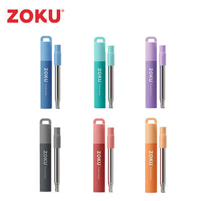 Zoku Two Tone Pocket Straw in various colors with a compact carrying case, ideal for corporate gift purposes.