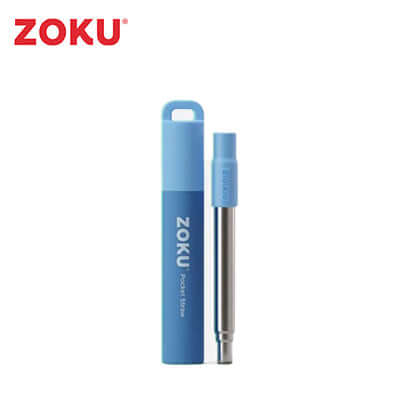 Zoku Two Tone Pocket Straw in blue with a compact carrying case, perfect for eco-friendly on-the-go use.