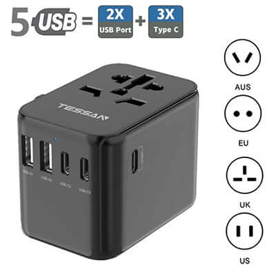 TESSAN 28W Universal Travel Adapter with 2 USB & 3 USB C Ports Corporate Gifts Singapore
