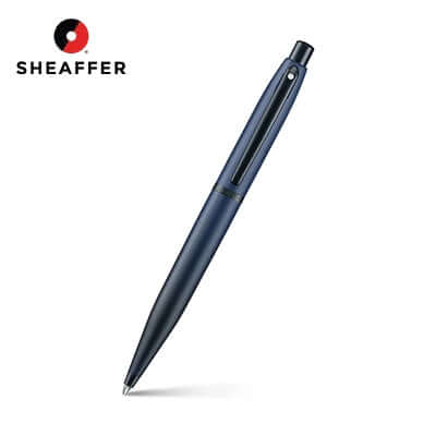 Sheaffer Matte Blue Ballpoint Pen with Matte Black Trims on a white background, ideal for corporate gifts.