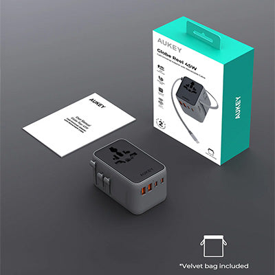 AUKEY PA-TA13 Globe Reel 45W GaN Universal Travel Adapter with Retractable Cable