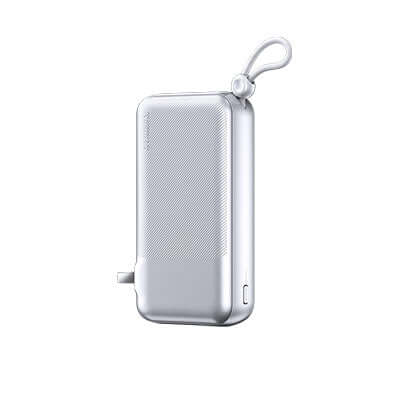 Remax CP-15 Powerbank with Wall Plug 20000mAh in sleek Starlight Silver finish with portable handle.