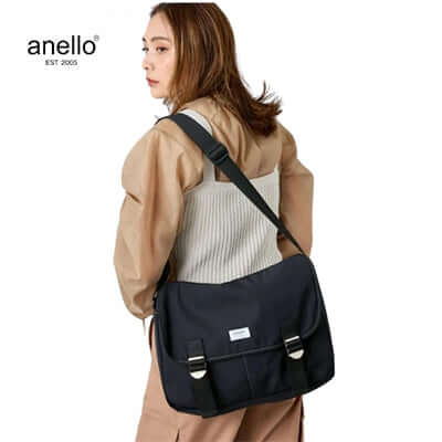 Anello Town Messenger Bag worn by a woman, stylish accessory ideal for daily commutes and corporate gift.