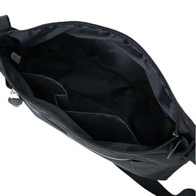 Interior view of Anello Three Mini Shoulder Bag showing multiple compartments for organization.
