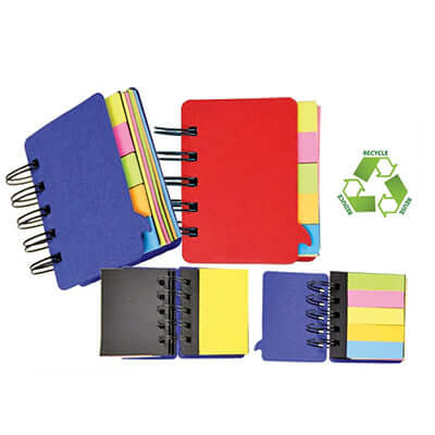 Eco Restick Memo Pad in various colors with sticky notes, showcasing its eco-friendly features and versatility.