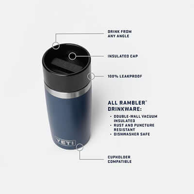 Yeti Rambler® Travel Water Bottle with Commuter Cap features insulated cap, leakproof design and 360° drinking experience.