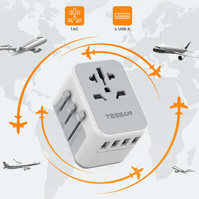 TESSAN Travel Adapter with 4 USB Ports for efficient device charging while traveling, suitable as a corporate gift.