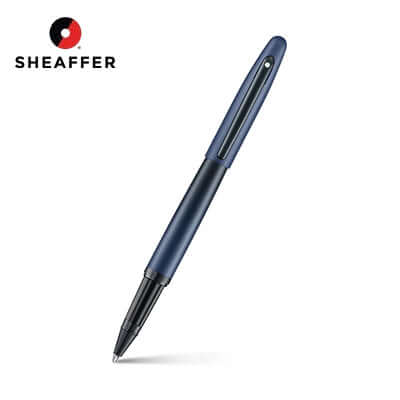 Sheaffer Matte Blue Rollerball Pen with Matte Black Trims on a white background.