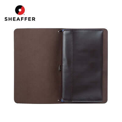 Sheaffer Leather Quikrite Journal opened view with luxurious leather interior for productivity.