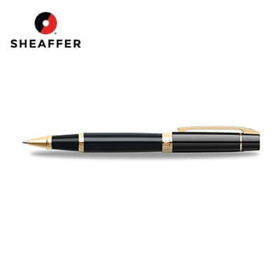 Sheaffer® 300 Glossy Black with Gold Trims Rollerball Pen on a white background, ideal as a Corporate Gift Singapore.