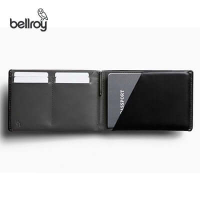 Bellroy Travel Wallet (RFID Protected) interior with card slots and passport section, ideal for travel organization.