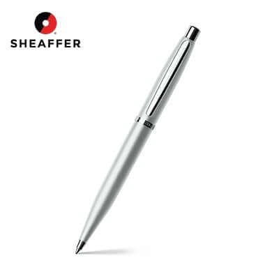 Sheaffer Strobe Silver Ballpoint Pen with Chrome Trims and Small Notebook Gift Set displayed elegantly.