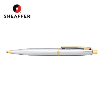 Sheaffer® VFM Polished Chrome with Gold Trims Ballpoint Pen against a white background, ideal for corporate gifts.