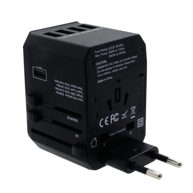 Valore Universal Travel Adaptor with 4 USB + 1 Type-C Output (AC57) Corporate Gifts Singapore