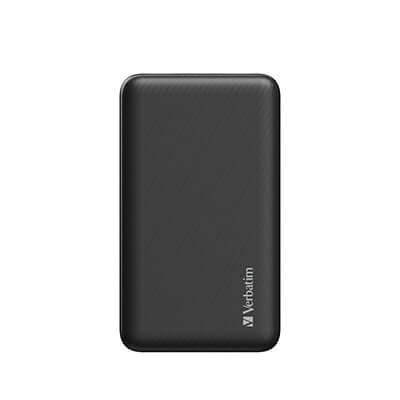 Verbatim 20000mAh 100W PD & QC 3.0 Power Pack with sleek black design.