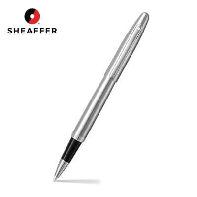Sheaffer® VFM 9426 Brushed Chrome Rollerball Pen With Chrome Trim against a white background.