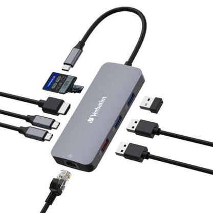 Verbatim USB-C Pro Multiport Hub 9 Port (CMH-09) with multiple USB and HDMI ports for connectivity.