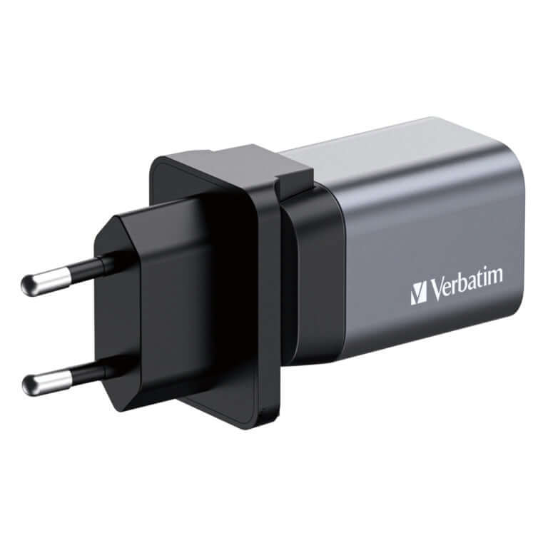 Verbatim 2-Port 35W GaN Charger 32200 sleek design with dual charging ports for convenient fast charging.